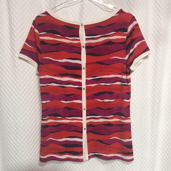 ANNE KLEIN Mulit-colored Top (orange, raspberry, white & navy), Button-Down Back - Picture 4 of 7